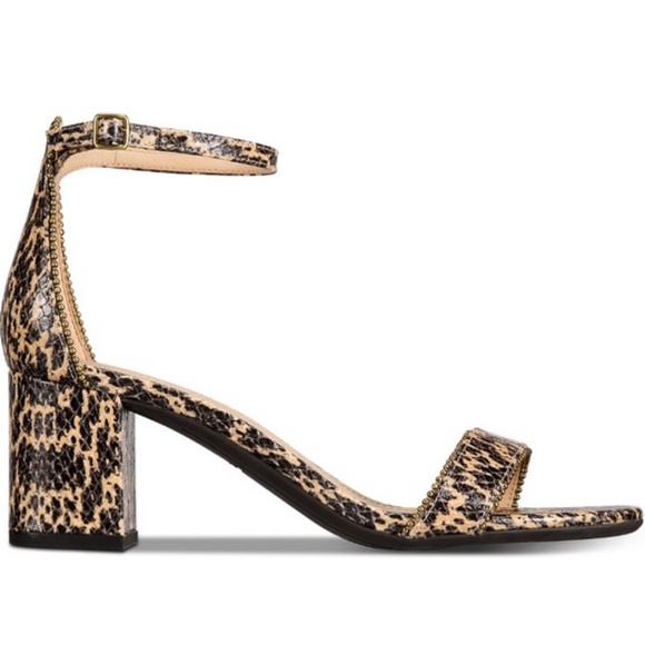 Coach Maddie Bead Chain Embossed Snake Leather Ankle Strap Sandals Heels 6.5 - Picture 2 of 10